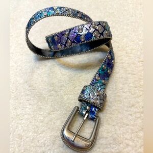 Silver Studded Metallic Belt with Fold Silver Tone Buckle Gorgeous